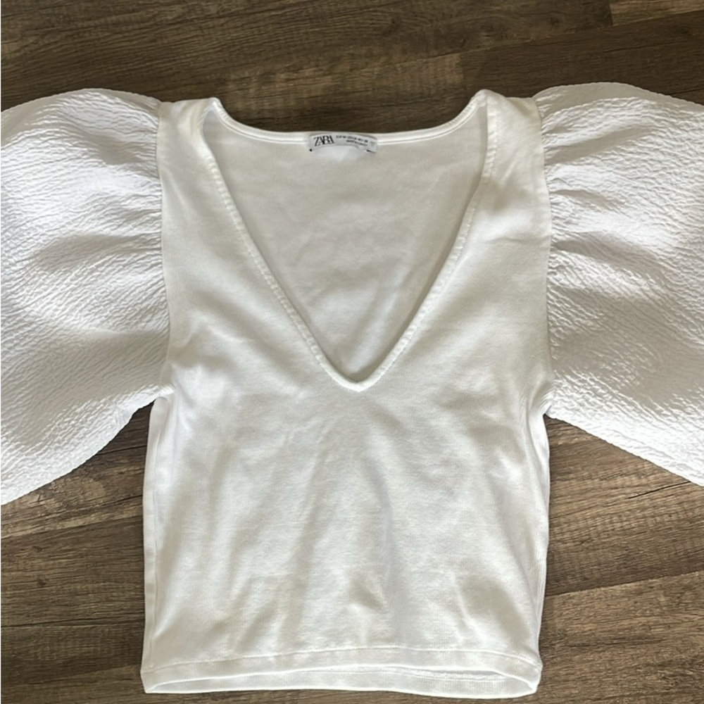 Zara White Puff Sleeve Top M